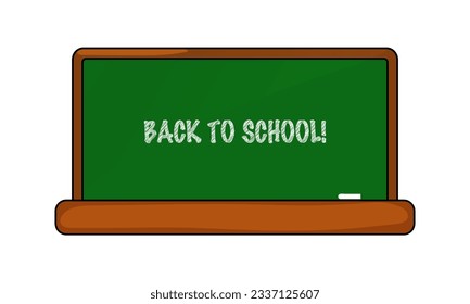 Realistic chalkboard with wooden frame isolated on white background with chalk. Back to school text in chalk effect. Rubbed out chalkboard. Empty green blackboard for classroom or restaurant menu.