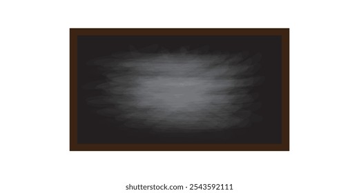 Realistic chalkboard with wooden frame isolated on transparent background. Chalkboard set for design. Rubbed out dirty chalkboard. Empty brown and black blackboard for classroom or restaurant menu