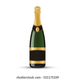 Realistic champagne bottle with gold foil isolated on white background