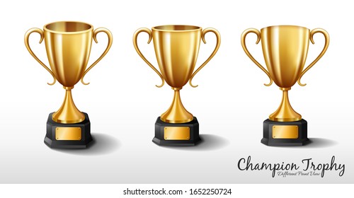 Realistic Champion Trophy in a Different Front View, Vector Illustration