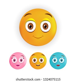 Realistic character happy face, smile icon, emoji character, emoticon. Eps 10 vector illustration