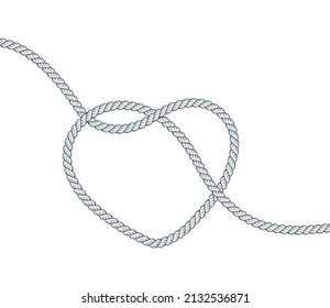 Realistic charcoal colored rope forming a heart shape with a white background. Heart rope vector illustration.