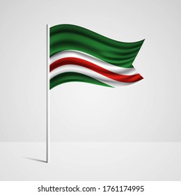 Realistic Chechen Republic of Ichkeria country flag waving in wind. Abstract country flag with flagpole isolated on grey background