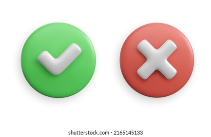 Realistic  check mark button and cancel Icon. Done successful and close icons for graphics design projects, apps and websites. Vector illustration 