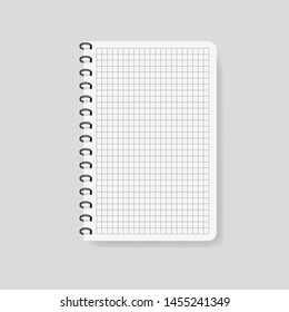 Realistic checked notebook in mockup style. Blank notepad with spiral. Template of empty notepad on isolated background.Note with spiral.vector eps10
