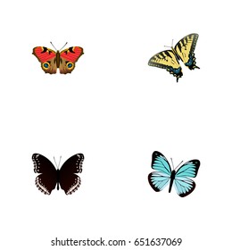 Realistic Checkerspot, American Painted Lady, Lexias And Other Vector Elements. Set Of Butterfly Realistic Symbols Also Includes Blue, Hypolimnas, Tiger Objects.