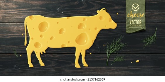 Realistic cheese cow on dark background