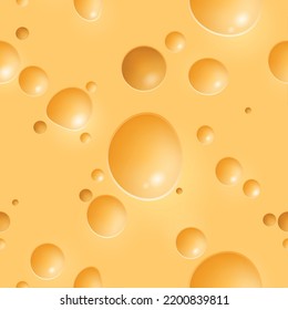 Realistic cheese seamless pattern. Dairy product texture with different size holes, shapes air bubbles, maasdam surface. Eco cheddar or edam. Decor packaging, utter vector background