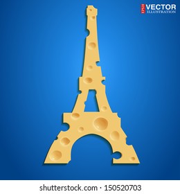 Realistic cheese in the shape of the Eiffel Tower. Vector illustration, eps 10, contains transparencies.
