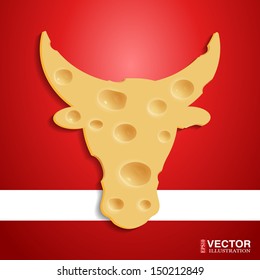 Realistic cheese as a symbol of the cow's head. Vector illustration, eps 10, contains transparencies.