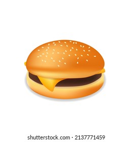 Realistic cheeseburger or sandwich with meat Fast food meal