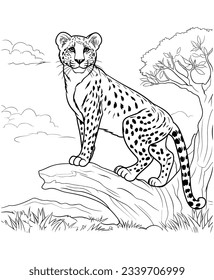 Realistic Cheetah coloring pages for kids