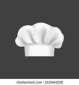 Realistic chef hat or cook cap and baker toque, vector 3D white chef hat. Kitchen chef hat with folds, restaurant cook and culinary baker uniform or headwear item, gourmet food symbol