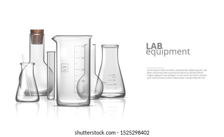 Realistic Chemical Or Biological Science Laboratory Glassware Set. EPS10 Vector