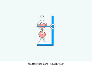 Realistic chemical equipment set with glass flask and beakers, burner and holder. Science chemical and medical research equipment in realistic style. Vector illustration.
