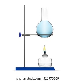 Realistic Chemical Laboratory Equipment Set. Glass Flasks, Beakers, Spirit Lamps. EPS10 Vector