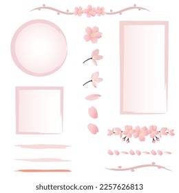 Realistic cherry blossom frame illustration set.