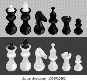 Realistic chess complete black and white figures vector set isolated vector illustration