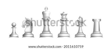 Realistic chess game white figures set isolated