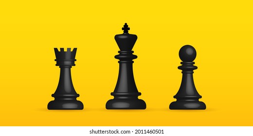 Realistic chess on yellow background, business strategy and management concept