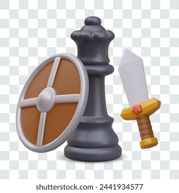 Realistic chess queen with shield and sword. Attacking figure