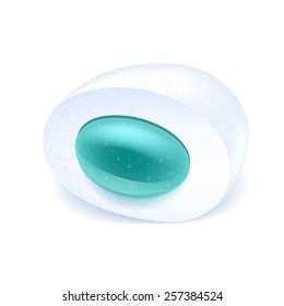 Realistic chewing gum pellet with menthol green filling isolated on white background. Mint bubble gum.