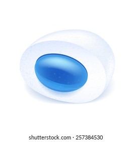 Realistic chewing gum pellet with menthol blue filling isolated on white background. Mint bubble gum.