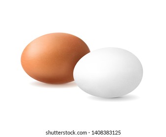 Realistic chicken egg set. Brown and white eggs. Isolated vector mockup. Easter concept. Vector, 3d