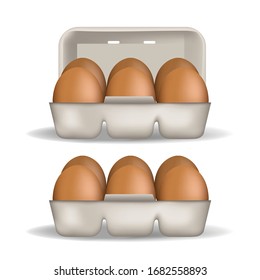 Realistic chicken egg set. Brown and white eggs. Isolated vector mockup. Easter concept. Vector, 3d