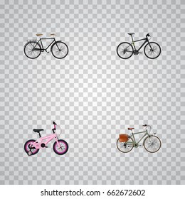 Realistic Childlike, Fashionable, Hybrid Velocipede And Other Vector Elements. Set Of  Realistic Symbols Also Includes Bike, Kids, Working Objects.