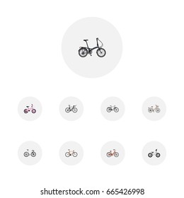 Realistic Childlike, Folding Sport-Cycle, Timbered And Other Vector Elements. Set Of Bike Realistic Symbols Also Includes Kids, Brand, Old Objects.