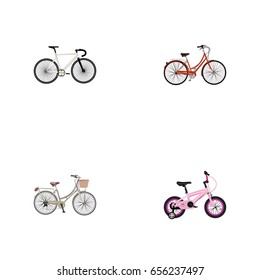 Realistic Childlike , Road Velocity, Brand Vector Elements. Set Of Bike Realistic Symbols Also Includes Childlike, Bicycle, Brand Objects.
