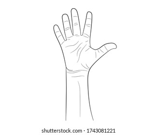 Realistic children's hand raised up isolate on a white background. World Children's Day June 1. Vector illustration.