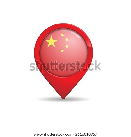 Realistic China flag with map pin vector illustration