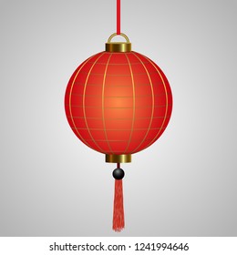Realistic Chinese hanging red lantern on white background