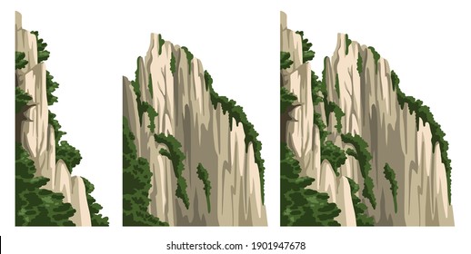 Realistic chinese mountain. Rock Isolated vector illustration. Cartoon hand-drawn element for asian landscape.