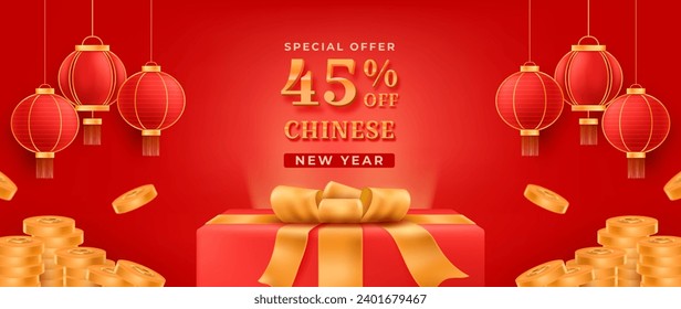 Realistic chinese new year sale horizontal banners set vector design in eps 10