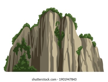 Realistic chinese rocky mountain. Asian scenery element isolated on white background. Flat cartoon vector illustration.