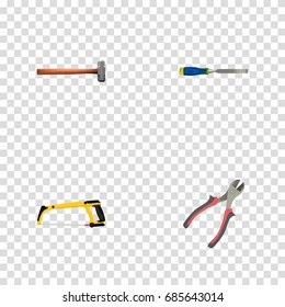 Realistic Chisel, Arm-Saw, Forceps And Other Vector Elements. Set Of Instruments Realistic Symbols Also Includes Forceps, Instrument, Saw Objects.