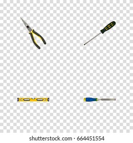 Realistic Chisel, Carpenter, Plumb Ruler And Other Vector Elements. Set Of Tools Realistic Symbols Also Includes Screwdriver, Nippers, Level Objects.
