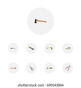 Realistic Chisel, Hatchet, Handle Hit Vector Elements. Set Of Instruments Realistic Symbols Also Includes Arm, Instrument, Carpenter Objects.