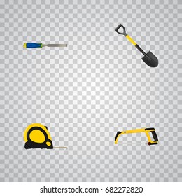 Realistic Chisel, Length Roulette, Spade And Other Vector Elements. Set Of Instruments Realistic Symbols Also Includes Tool, Chisel, Arm Objects.