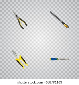 Realistic Chisel, Nippers, Scissors And Other Vector Elements. Set Of Instruments Realistic Symbols Also Includes Carpenter, Chisel, Long Objects.