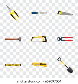 Realistic Chisel, Scissors, Arm-Saw And Other Vector Elements. Set Of Tools Realistic Symbols Also Includes Carpenter, Instrument, Sawmill Objects.