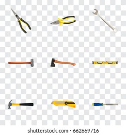 Realistic Chisel, Spanner, Claw And Other Vector Elements. Set Of Tools Realistic Symbols Also Includes Wrench, Stationery, Sledge Objects.