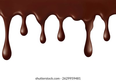 Realistic Choco syrop Dripping melting chocolate. Isolated on white background
