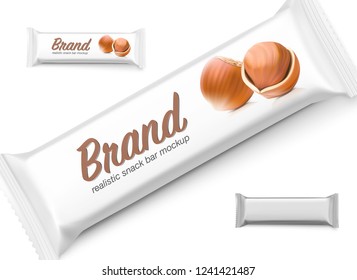 Realistic chocolate bar mockup with hazelnuts. Vector illustration, ready and simple to use for your design. Quickly allow you to present your idea or the finished product. EPS10.