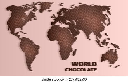 Realistic chocolate bars. Chocolate world. Vector illustration of chocolate bars made in the form of continents and islands of the planet earth.