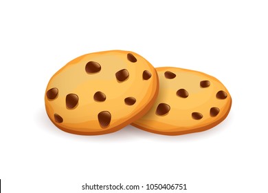 Realistic chocolate chip cookies. Cookies isolated on white background. Vector illustration.