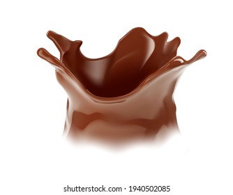 Realistic chocolate corona splash. Vector illustration isolated on white background. Сan easily be used for different backgrounds. EPS10.	